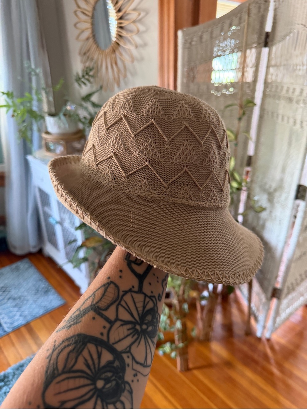 Textured Knit Sun Hat - Tan